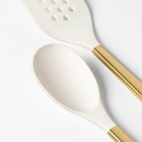 4pc Silicone/Stainless Steel Kitchen Utensil Set Champagne - Figmint
