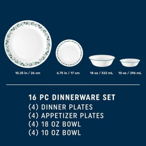 Corelle 16pc Spring Blossom Green Dinnerware Set