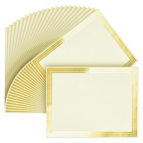 Juvale 50 Sheets Gold Foil Award Certificate Paper 8.5 x 11 for Printing - Blank Cardstock for Graduation Diploma (Ivory)
