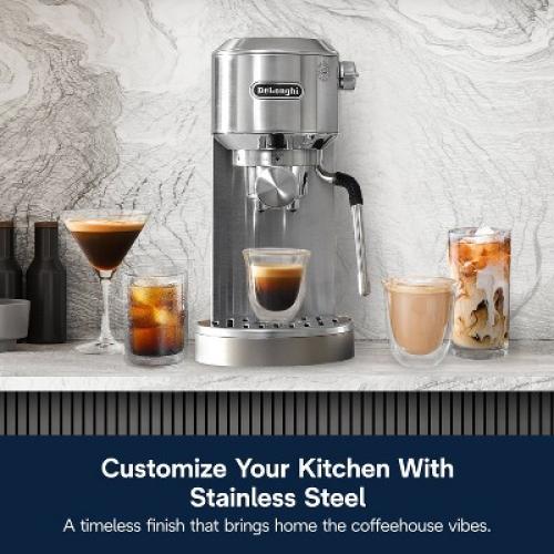 DeLonghi Dedica Duo Espresso and Cold Brew Machine with Milk Frother for Hot & Iced Coffee, Cappuccinos, Lattes & More Stainless Steel