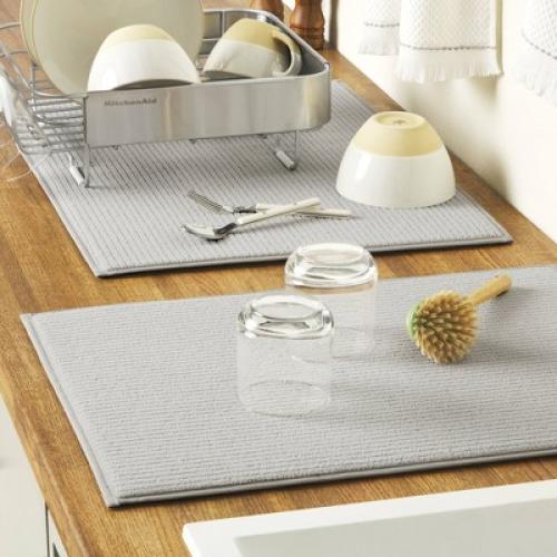 KitchenAid Micro Rib Set of 2 Solid Dish Drying Mats Gray