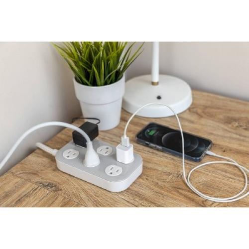 GE 6-Outlet Surge Protector 490J 6' Braided Cord Gray/Cream
