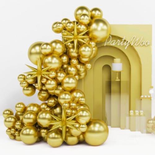 PartyWoo Balloons Metallic Gold 22 Inch Star 18 12 10 5 Inch 110 pcs