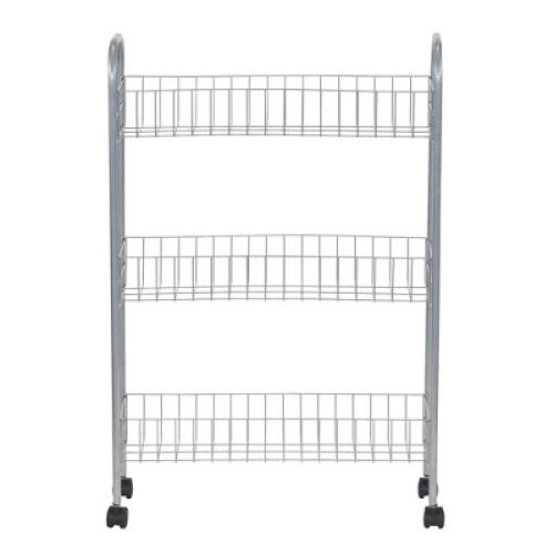 Household Essentials Slim Storage Cart, 3 Shelf Storage Cart with Wheels, Silver