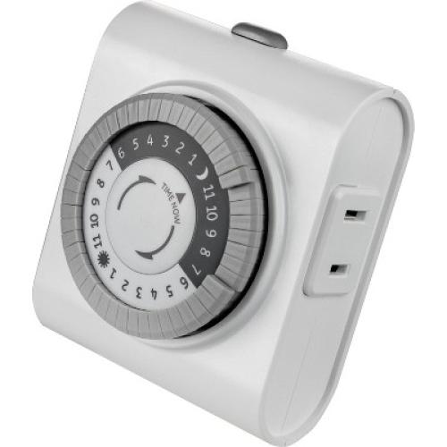 GE Indoor Mechanical Timer 24hr 2-Polarized Outlet Big Button White: Push Button, No Assembly, 1-Year Warranty, PET Material 2pk