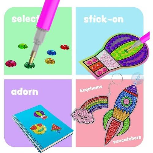 Dan&Darci Gem Art Gift for Kids - Diamond Painting Kit with 5 Suncatchers, 5 Keychains, 3000  Gems, and Stylus - Ages 6 , Craft Kit for Kids