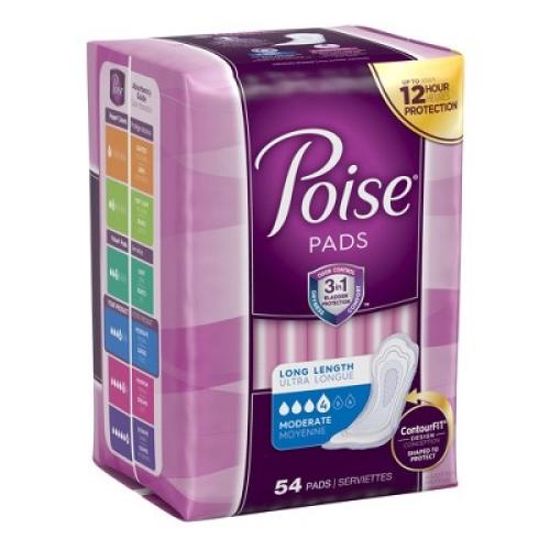 Poise Bladder Control Pads, Adult Women, Moderate Absorbency, Disposable, 54 Count, 2 Packs, 108 Total