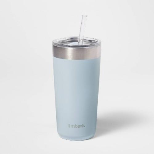 20oz Stainless Steel Straw Tumbler Light Blue - Embark ?