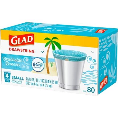 Glad Drawstring Small Trash Bags - Beachside Breeze - 4 Gallon - 80ct