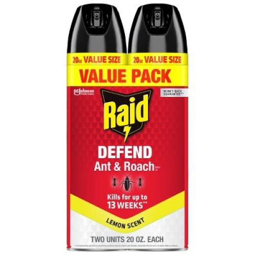 Raid Ant and Roach Killer Bug Spray Unscented - 2ct/20oz each 2 Pack