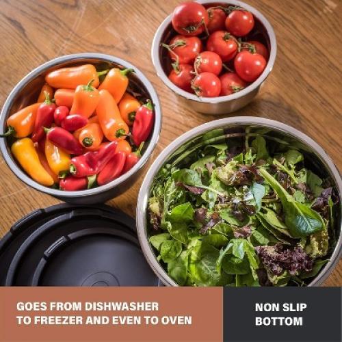 Bellemain 3-Piece Stainless Steel Mixing Bowls Set with Non-Slip Lids – Silver/Black Finish