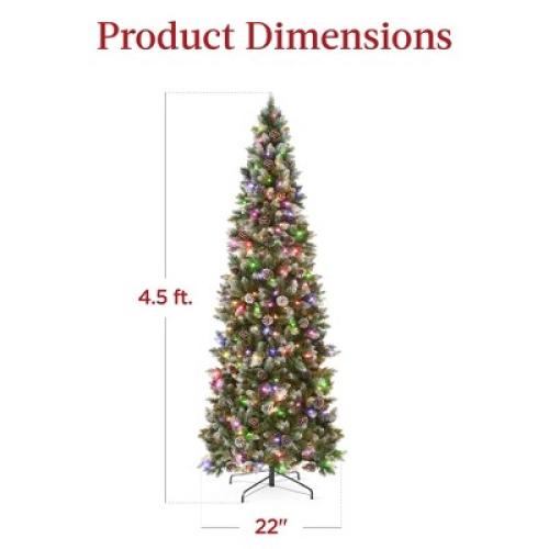 Best Choice Products 4.5ft Pre-Lit Partially Flocked Pencil Christmas Tree w/ 150 2-in-1 Multicolor LED Lights