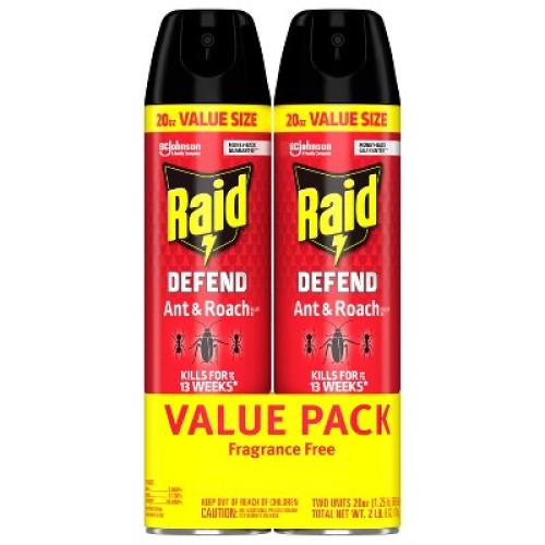 Raid Ant and Roach Killer Bug Spray Unscented - 2ct/20oz each 2 Pack