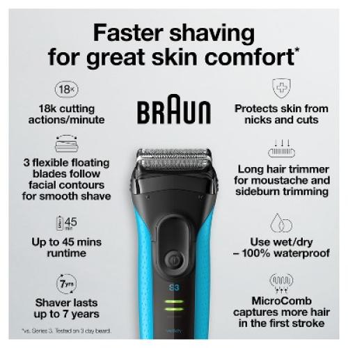 BRAUN SERIES 3 PROSKIN 3040S MEN'S RECHARGEABLE WET & DRY ELECTRIC FOIL SHAVER