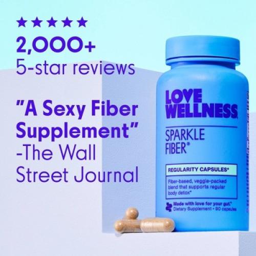 Love Wellness Sparkle Fiber Vegan Supplements for Easier Digestion & Regularity - 90ct