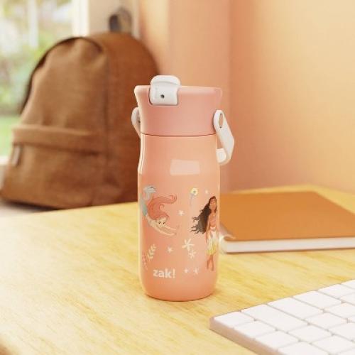 Zak Designs 14oz Princess Stainless Steel Vacuum Harmony Straw Water Bottle Purple