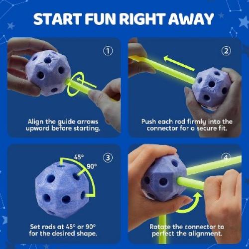 Joyfy Glow Fort Building Kit Indoor Outdoor for Kids, DIY Castles Tunnels with Rods and Balls, Educational Gift for Boys and Girls Aged 3-12