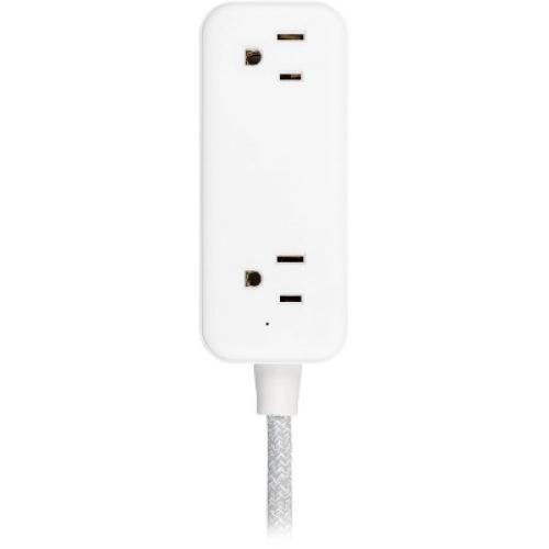 GE 2-Outlet Extension Cord 2 USB-A 1 USB-C 12W 6' Braided White/Gray