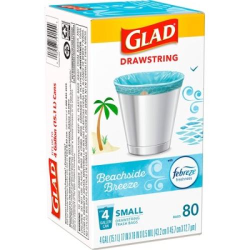 Glad Drawstring Small Trash Bags - Beachside Breeze - 4 Gallon - 80ct