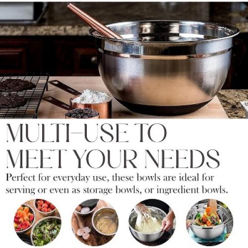 Bellemain 3-Piece Stainless Steel Mixing Bowls Set with Non-Slip Lids – Silver/Black Finish