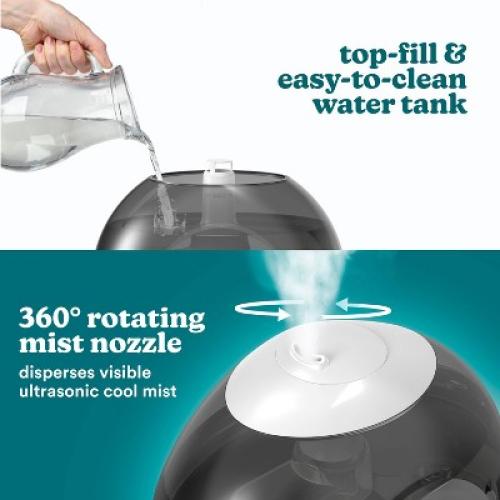 HoMedics Top-Fill Easy to Clean Ultrasonic Cool Mist Humidifier with Night Light and Aromatherapy: 300-500 sq. ft., No Filter Needed, 30-Hour Run Time