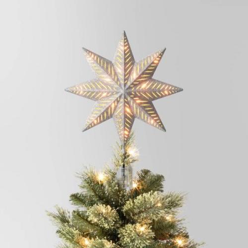 13.5 Pre-lit Glittered 8-Point Star Christmas Tree Topper Silver with Clear Incandescent Lights - Wondershop™