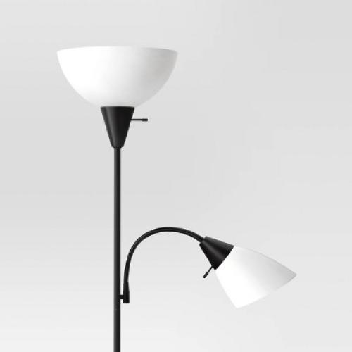 Torchiere with Task Light Floor Lamp Black - Room Essentials™: Adjustable, ETL Listed, Metal Body