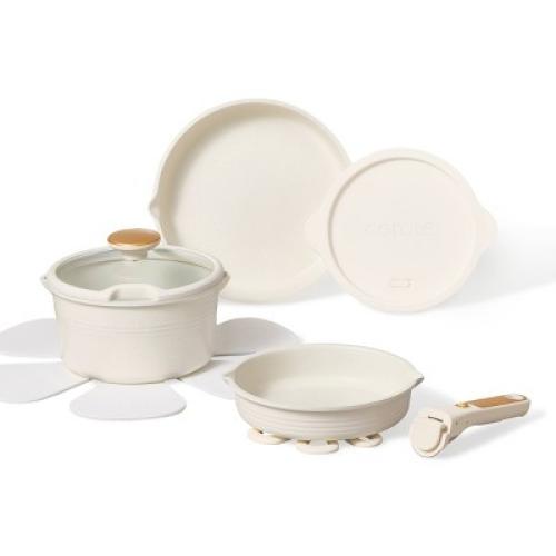 Carote 10pc Nonstick Cookware Set with Detachable Handle White