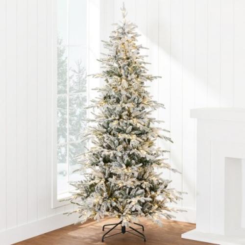 Best Choice Products 7.5ft Pre-Lit Flocked Artificial Aspen Noble Fir Christmas Tree w/2,136 Branch Tips, 400 LED Lights
