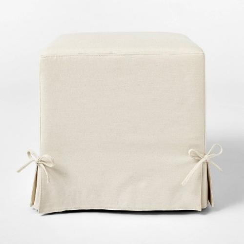 Lynwood Slipcover Cube Ottoman with Tie Details Cream - Threshold™ designed w/Studio McGee