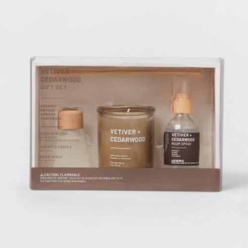3pk Diffuser Candle Room Spray Gift Set Vetiver Cedarwood - Threshold™: Home Fragrance, Palm Wax Jar