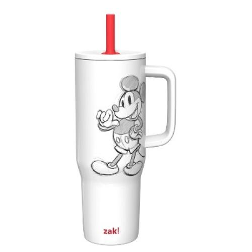 Zak Designs 30oz Mickey Mouse Stainless Steel Vacuum Sutton Slim Straw Tumbler with Handle White