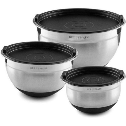 Bellemain 3-Piece Stainless Steel Mixing Bowls Set with Non-Slip Lids – Silver/Black Finish