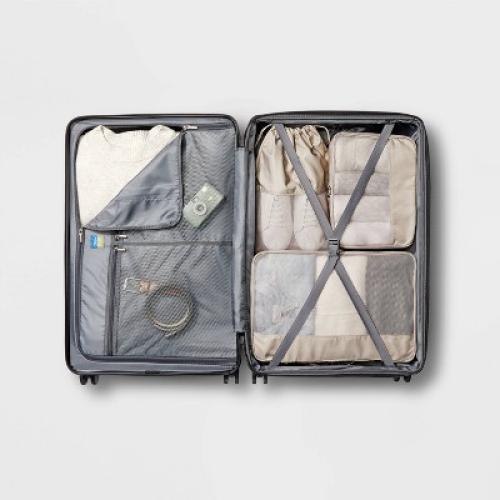 Hardside Large Checked Suitcase Pink - Open Story™: Water-Resistant, Spinner Wheels