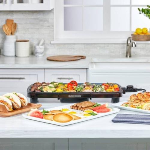 BLACK DECKER 20 Family-Sized Cast Iron Electric Griddle Black: Nonstick, Tabletop, Temperature Control, 1500W