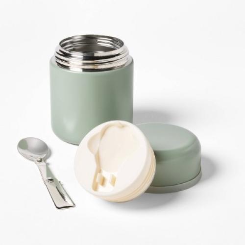13.5oz Double Walled Stainless Steel Vacuum Food Jar with Spoon Green - Figmint™