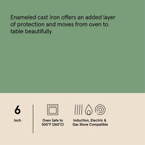 6 Enameled Cast Iron Skillet Light Gray - Figmint™: Even-Heating, Oven-Safe, Hand Wash, Non-Induction Compatible