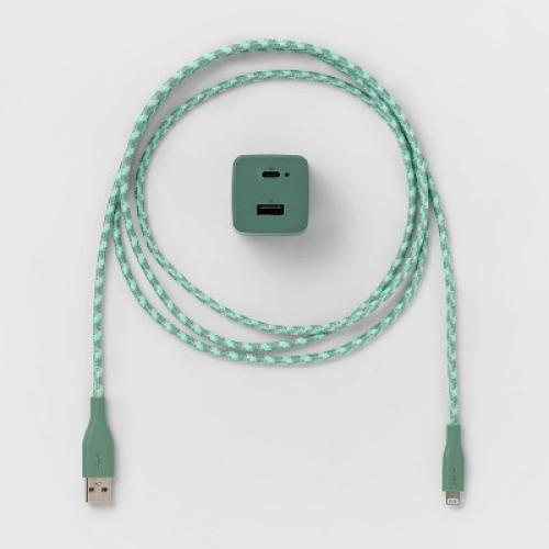 2-Port Wall Charger 15W USB-C & 5W USB-A (with 6' Lightning to USB-A Cable) - heyday™ Evergreen