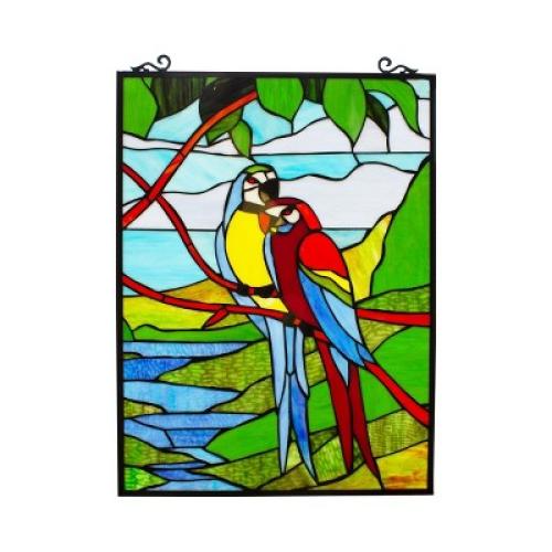 Chloe Lighting Macaw Love-Birds Tiffany-Style Animal Window Panel 24 Height (little damaged, see the pictures)