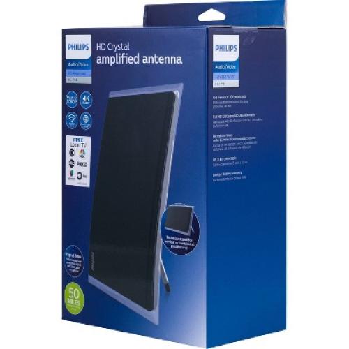 Philips Crystal HD Indoor Amplified TV Antenna with 6' Coaxial Cable – Black