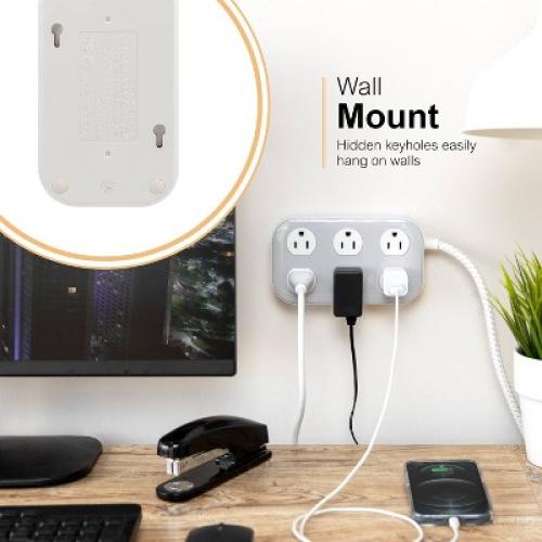 GE 6-Outlet Surge Protector 490J 6' Braided Cord Gray/Cream