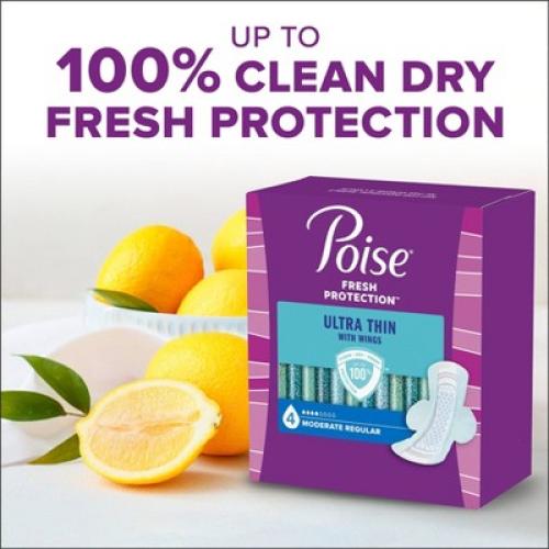 Poise Ultra Thin Moderate Absorbency Pads with Wings - Regular - 54ct