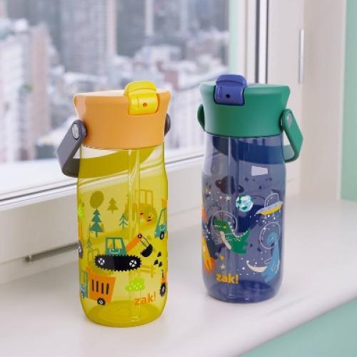 Zak Designs 2pk 18oz Construction/Space DinoHarmony Straw Water Bottle Set Yellow/Gray