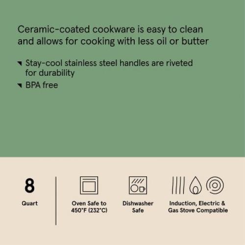 8qt Nonstick Ceramic Coated Aluminum Wide Stock Pot with Champagne Handle Cream - Figmint
