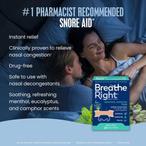 Breathe Right Menthol Tan Adhesive Nasal Strips - 26ct