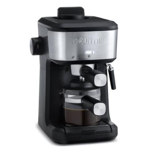 Gourmia 4 Shot Steam Espresso Maker with Frothing Wand Black/Stainless Steel Finish