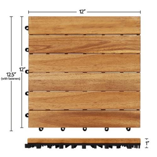 Yaheetech Pack of 27 Interlocking Wood Flooring Tiles, Natural Wood-Stripe