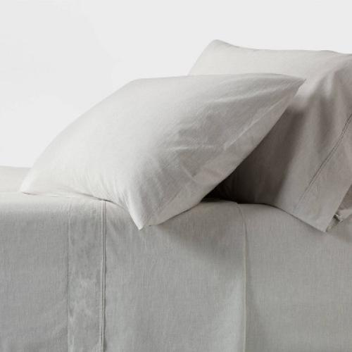 Twin/Twin XL 250 Thread Count Organic Percale Sheet Set Gray Chambray - Threshold™: GOTS Certified, Teen & All Ages