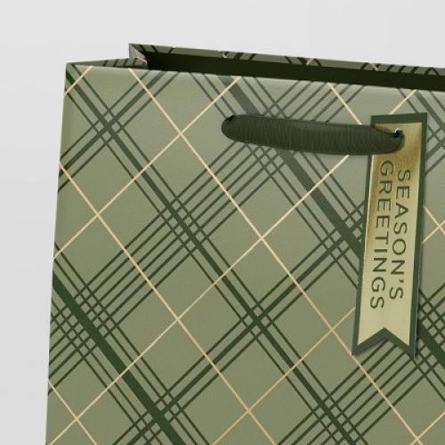 Diagonal Plaid Large Vogue Christmas Gift Bag Green - Wondershop™( Set of 24)