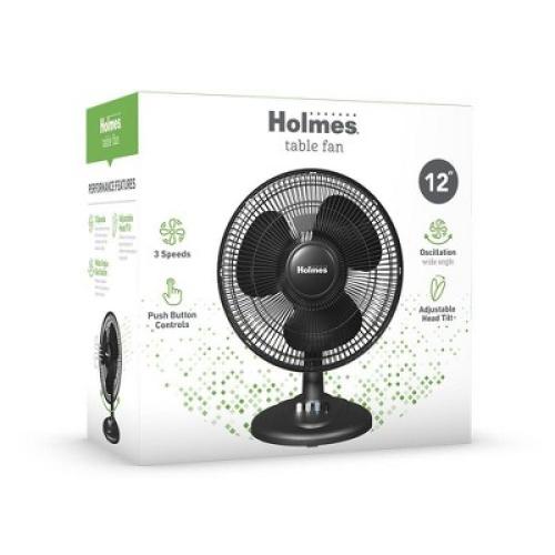 Holmes 12 Oscillating 3 Speed Adjustable Table Fan with Push Button Controls